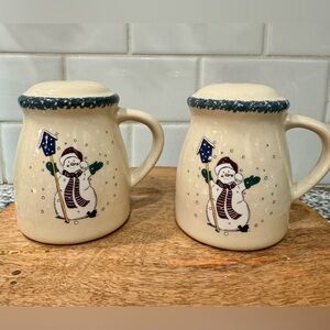 Vintage 90’s Stoneware Snowman‎ Themed Salt & Pepper Shakers